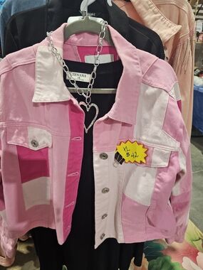 Pink Patchwork Trucker Jean Jacket